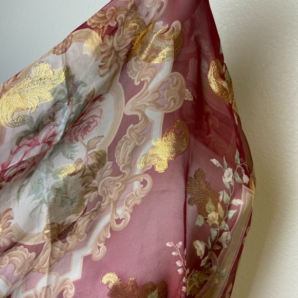 BASILE Vintage Large Square Scarf 100% Silk Gold Size 43" x 43" - Picture 6 of 9